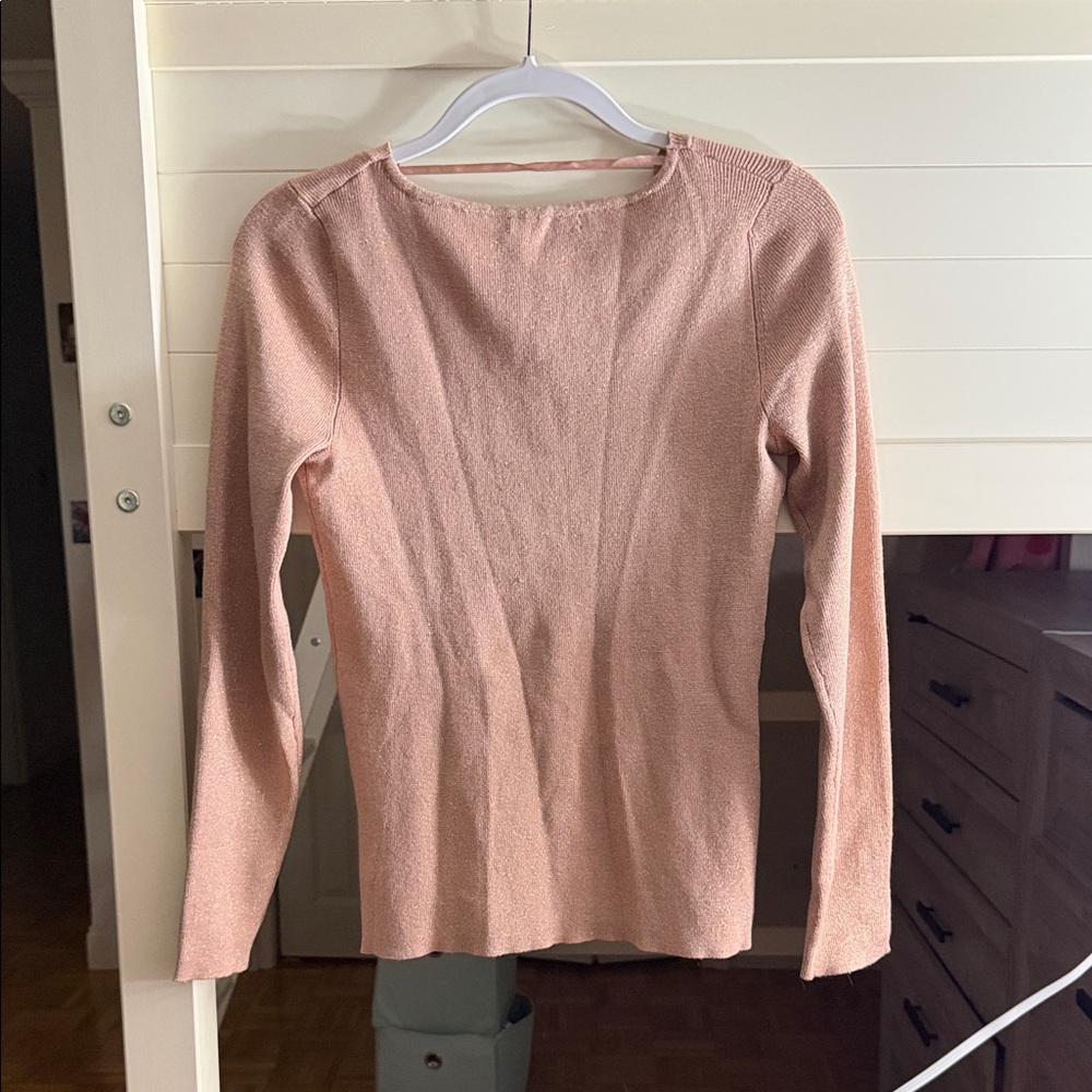 Blush pink V-neck long sleeve sparkle sweater - Picture 2 of 2